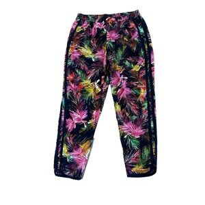Tropical colorful floral cropped ankle jogger style pants with side stripes